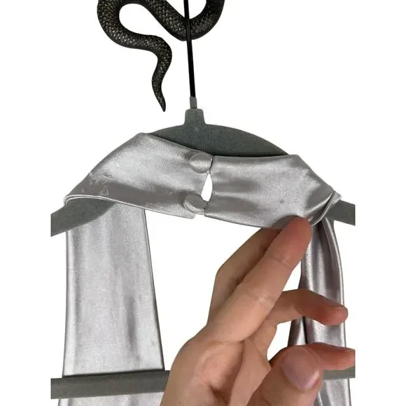 Retrofete Charity Gown Maxi Halter Party Formal Gala Prom Classy Guest Silver S